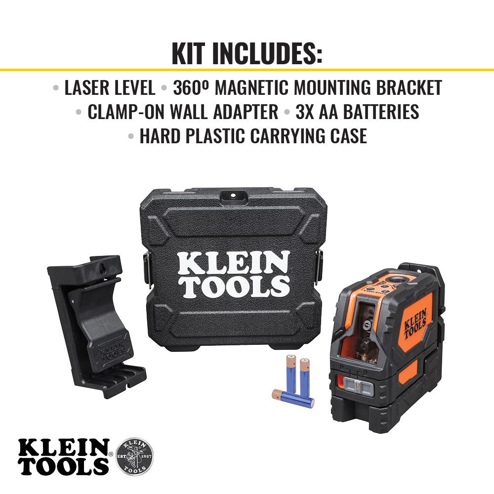 Klein Tools 93LCLG Laser Level, Self-Leveling Green Cross-Line and Red Plumb Spot