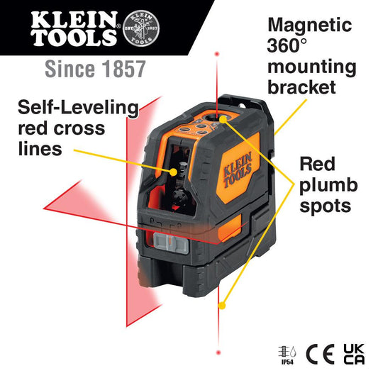 Klein Tools 93LCLS Laser Level, Self-Leveling Red Cross-Line Level and Red Plumb Spot