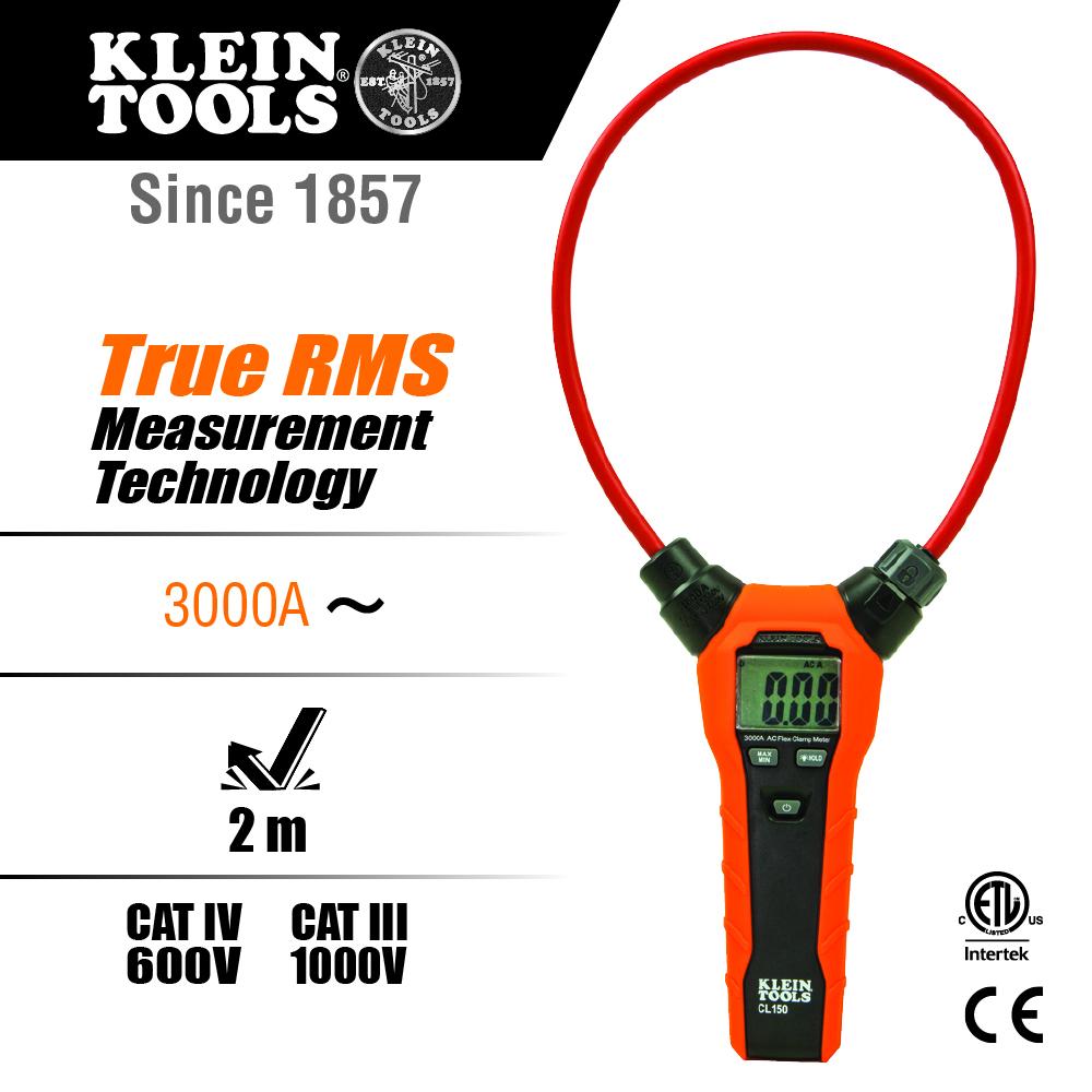 Klein Tools CL150 Clamp Meter, Digital AC Electrical Tester with 18-Inch Flexible Clamp