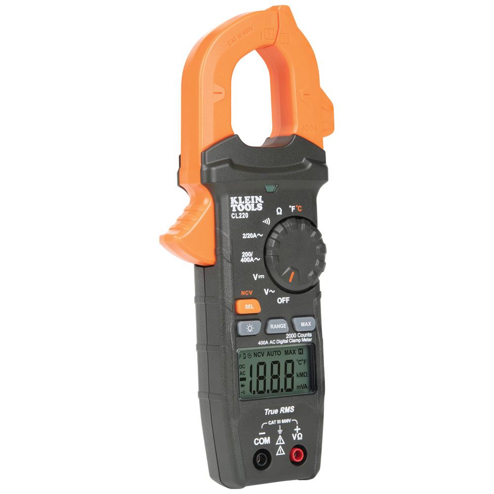 Klein Tools CL220 Digital Clamp Meter, AC Auto-Ranging 400 Amp with Temp