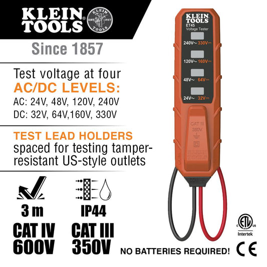 Klein Tools ET45VP AC/DC Voltage and GFCI Receptacle Outlet Test Kit