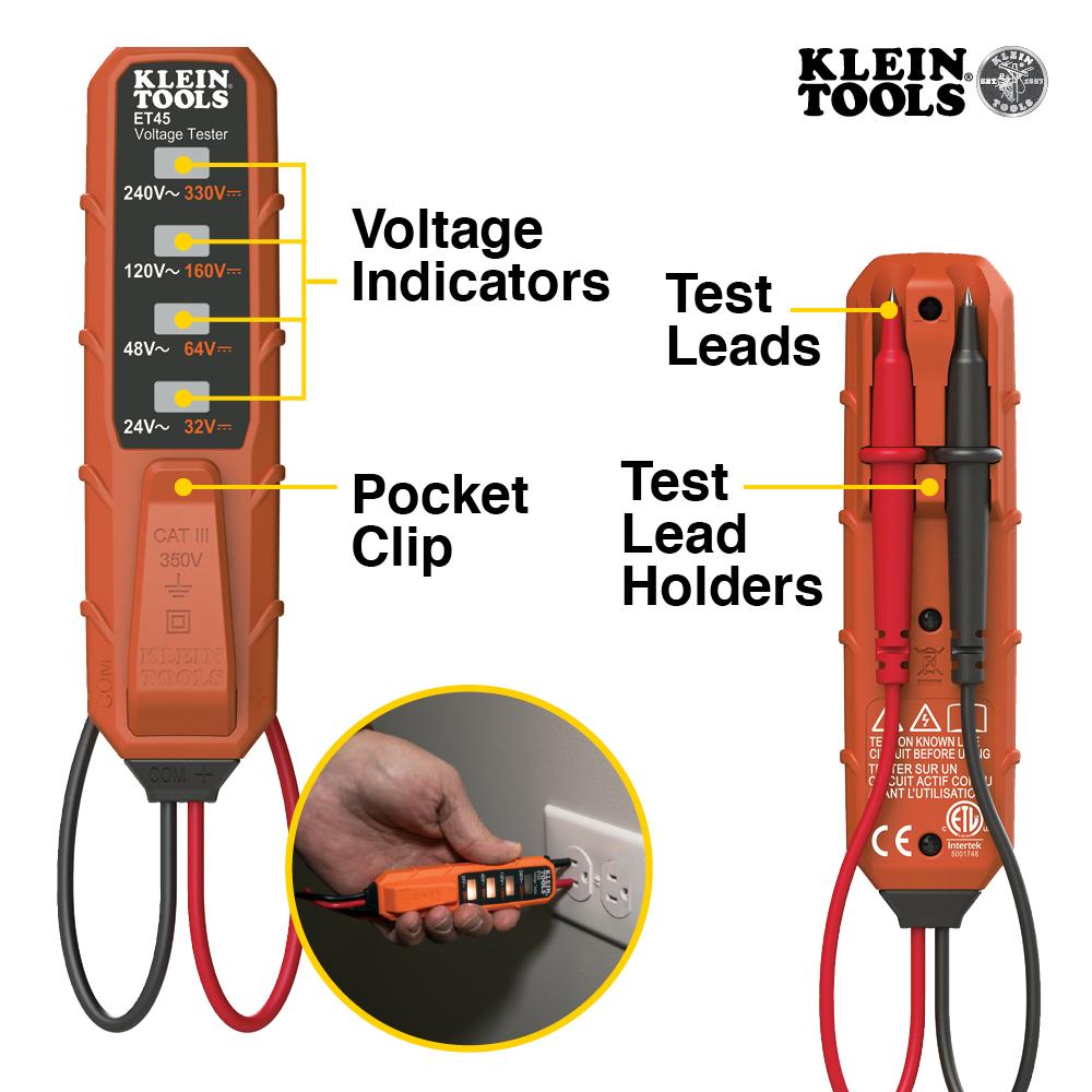 Klein Tools ET45VP AC/DC Voltage and GFCI Receptacle Outlet Test Kit