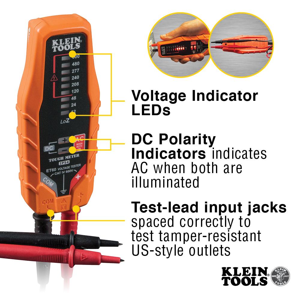 Klein Tools ET60 Electronic AC/DC Voltage Tester, 12 to 600V