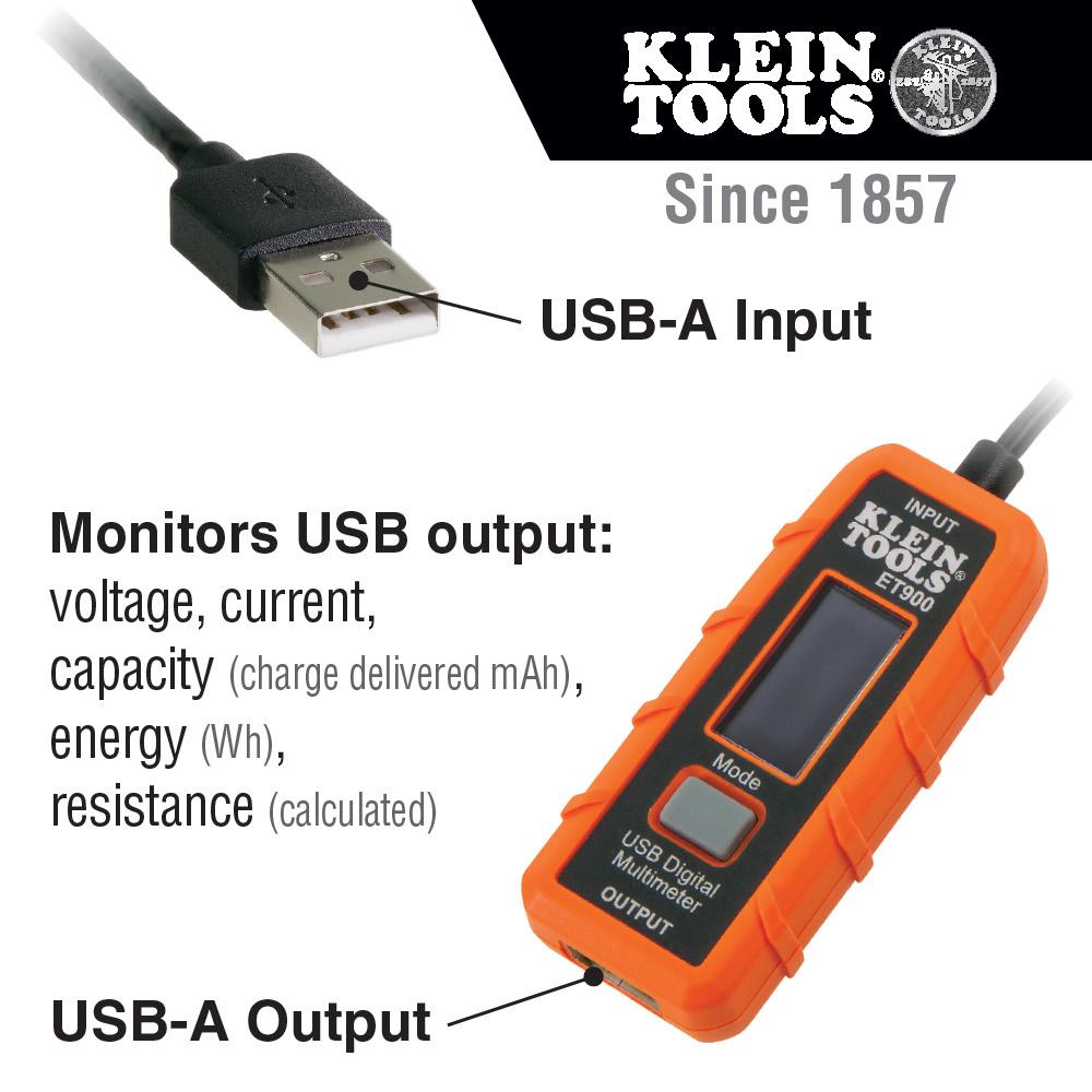 Klein Tools ET900 USB Digital Meter, USB-A (Type A)