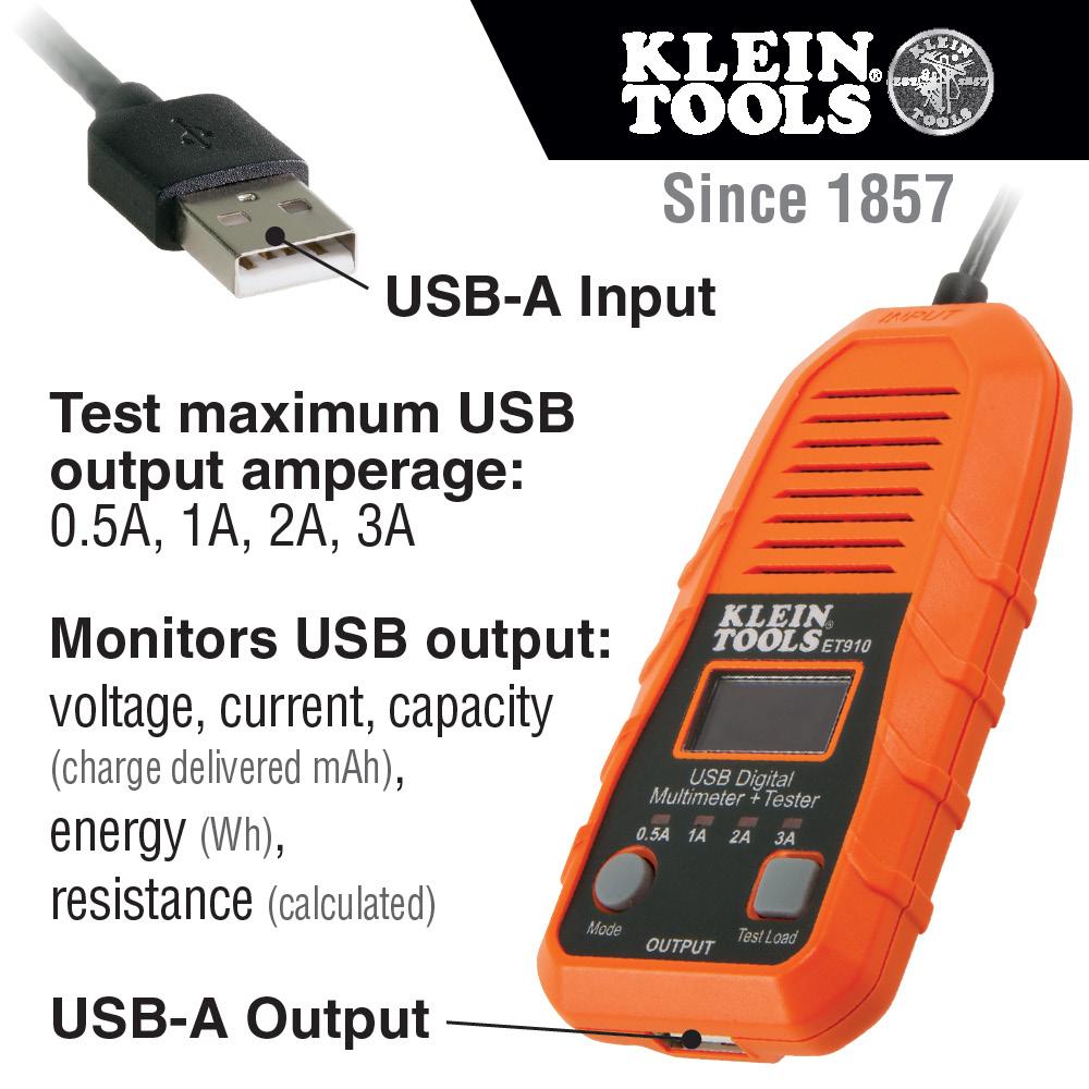 Klein Tools ET910 Klein Tools USB Digital Meter and Tester, USB-A (Type A)