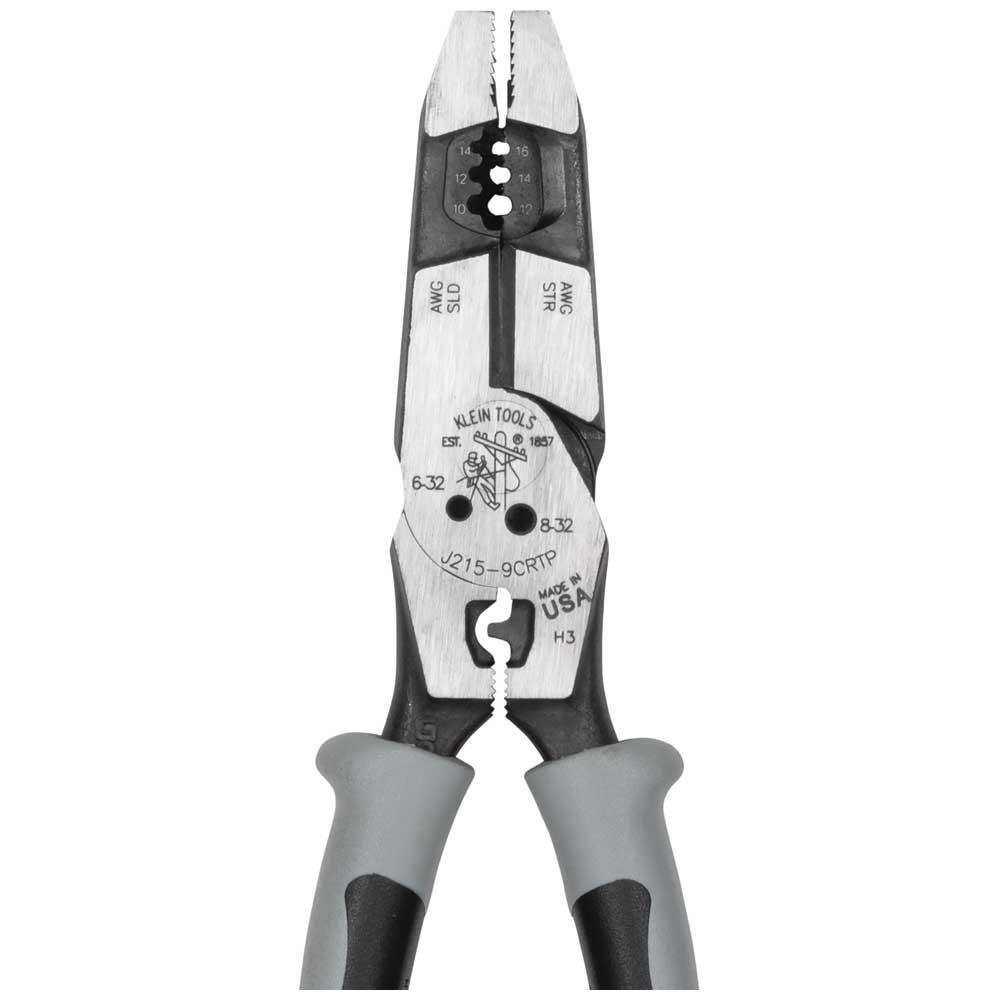 Klein Tools J2159CRTP Hybrid Pliers with Crimper, Fish Tape Puller and Wire Stripper