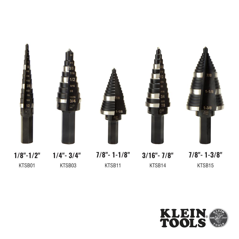 Klein Tools KTSB03 Step Drill Bit Double Fluted #3, 1/4 to 3/4-Inch