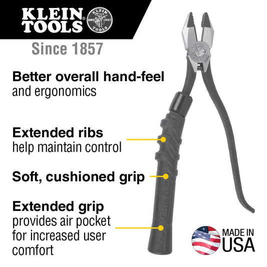 Klein Tools M2017CSTA Slim-Head Ironworker's Pliers Comfort Grip, Aggressive Knurl, 9-Inch