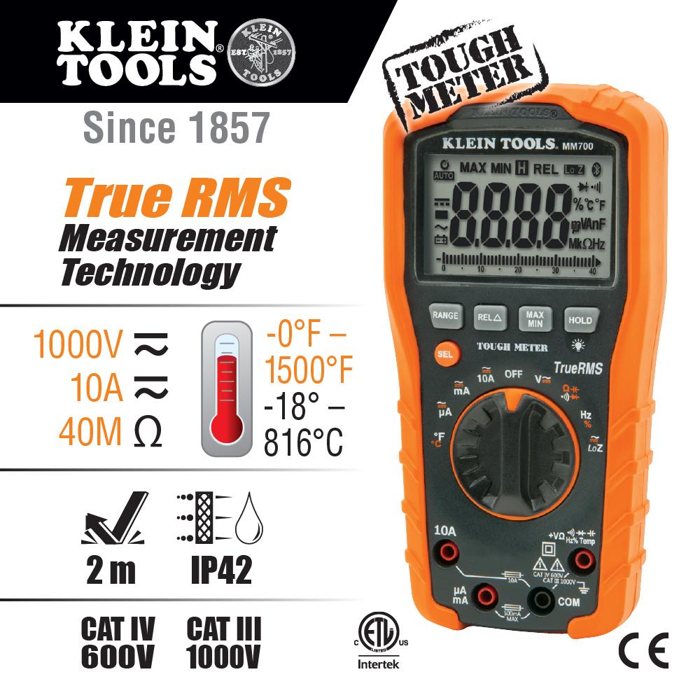 Klein Tools MM700 Digital Multimeter TRMS/Low Impedance, 1000V