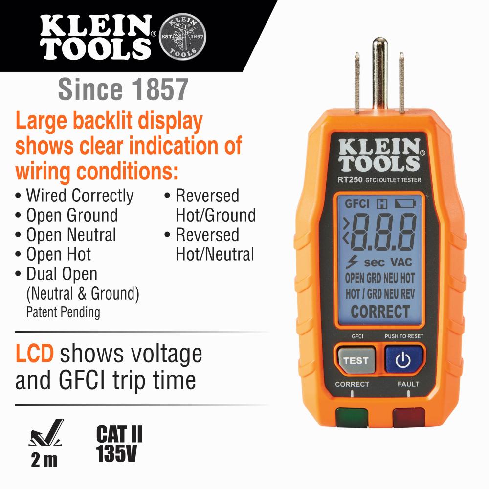 Klein Tools RT250KIT Premium Dual-Range NCVT and GFCI Receptacle Tester Electrical Test Kit