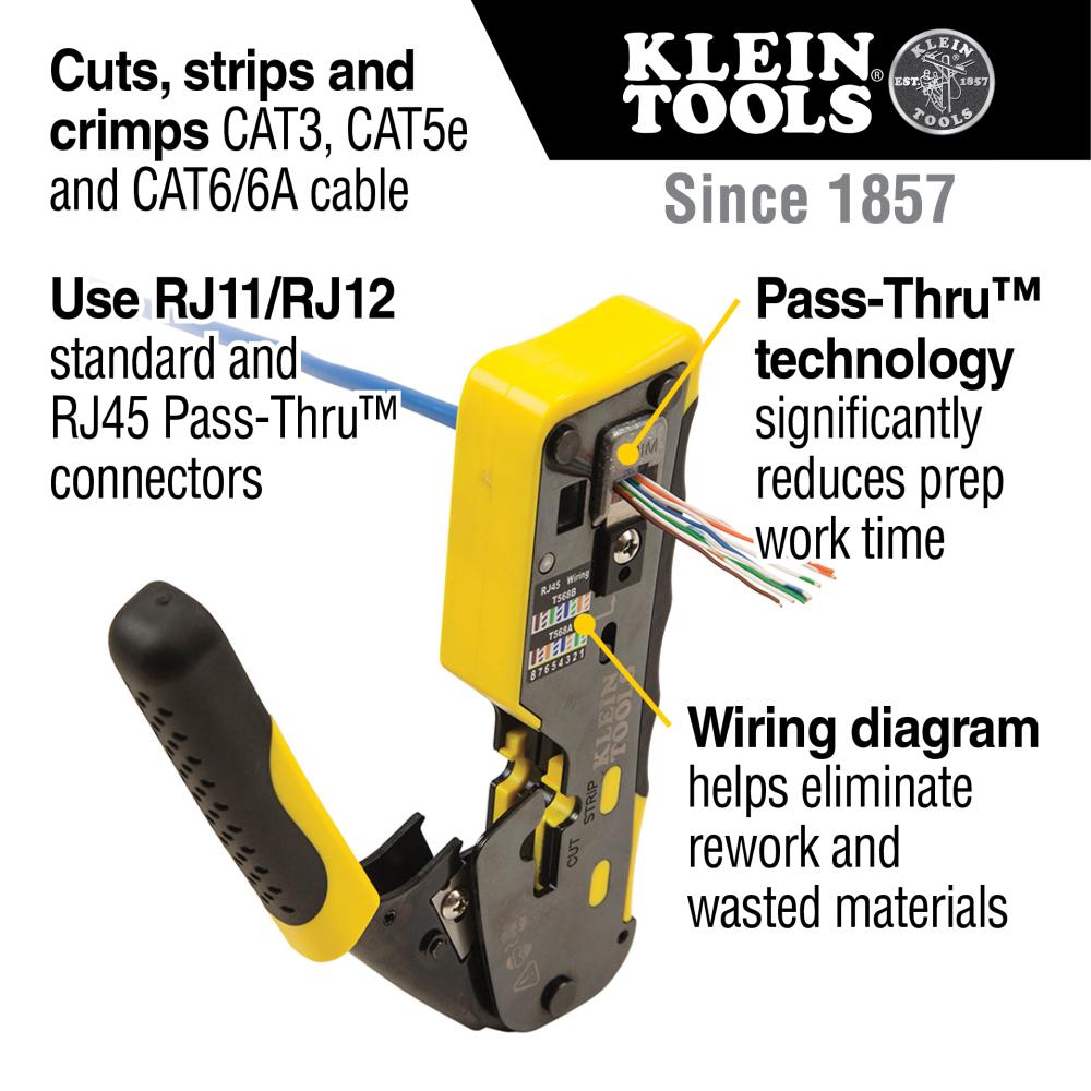 Klein Tools VDV226-110 Ratcheting Cable Crimper / Stripper / Cutter, for Pass-Thru