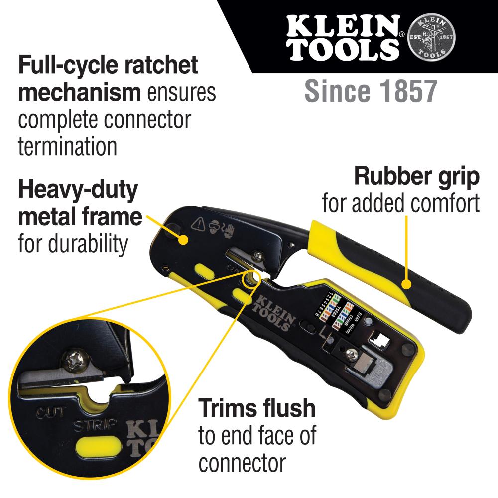 Klein Tools VDV226-110 Ratcheting Cable Crimper / Stripper / Cutter, for Pass-Thru