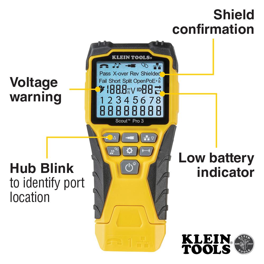 Klein Tools VDV501-851 Cable Tester Kit with Scout® Pro 3 Tester, Remotes, Adapter, Battery