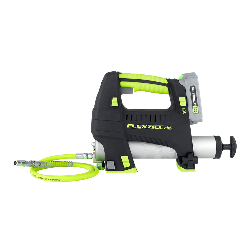 FlexZilla L1388LFZ 20V Cordless Grease Gun Kit with 42” Flexible Grease Hose, Rapid Reload™ Push Button Technology, LED Light, 2 Li-Ion Batteries, Charger, and Carrying Case