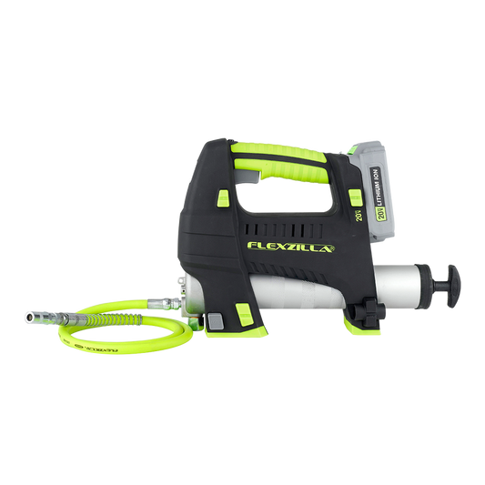 FlexZilla L1388LFZ 20V Cordless Grease Gun Kit with 42” Flexible Grease Hose, Rapid Reload™ Push Button Technology, LED Light, 2 Li-Ion Batteries, Charger, and Carrying Case
