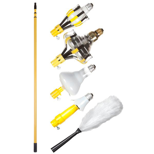 Bayco LBC-600SDLBD Light Bulb Changer w/11' 3-Section Steel Pole & 3 Changer Heads plus 2-Piece Broken Bulb Changer & Duster