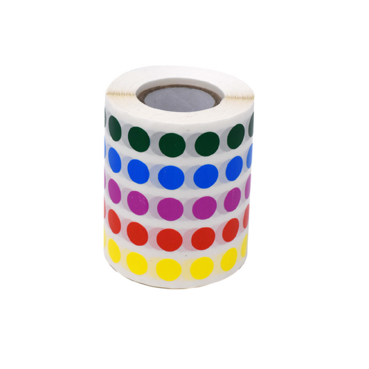 Globe Scientific LCR-95RW Label Rolls Cryo 9.5mm Dots for 0.5-1.5mL Tubes Assorted Colors (1000 dots in blue green violet red and yellow)