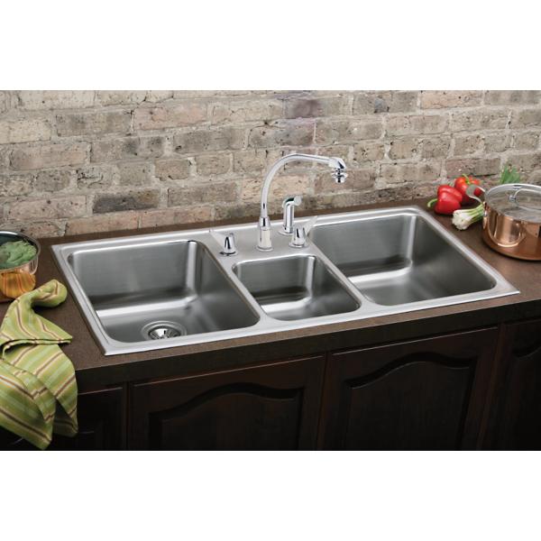 Elkay LCR4322 Lustertone® Classic Stainless Steel 43" x 22" x 7-7/8" Triple Bowl Drop-in Sink