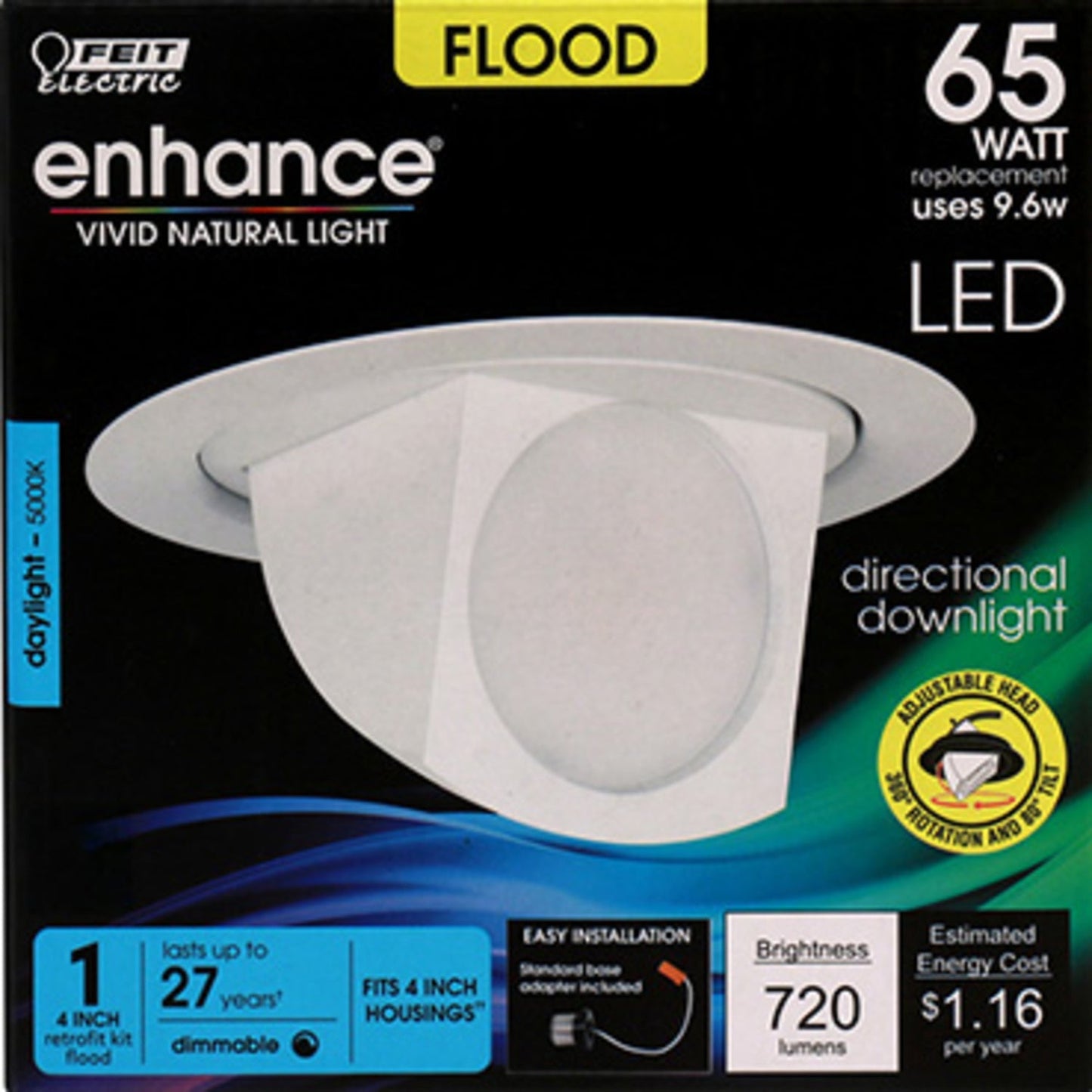 Feit Electric LEDR4SCP/950CA 4 in. 9.6W (65W Replacement) Daylight (5000K) Enhance Dimmable Adjustable LED Recessed Downlight