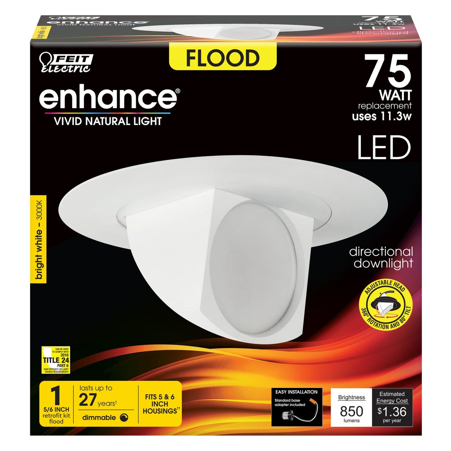 Feit Electric LEDR56SCP/930CA 75W Equivalent Bright White 5/6 in. Adjustable LED Recessed Downlight