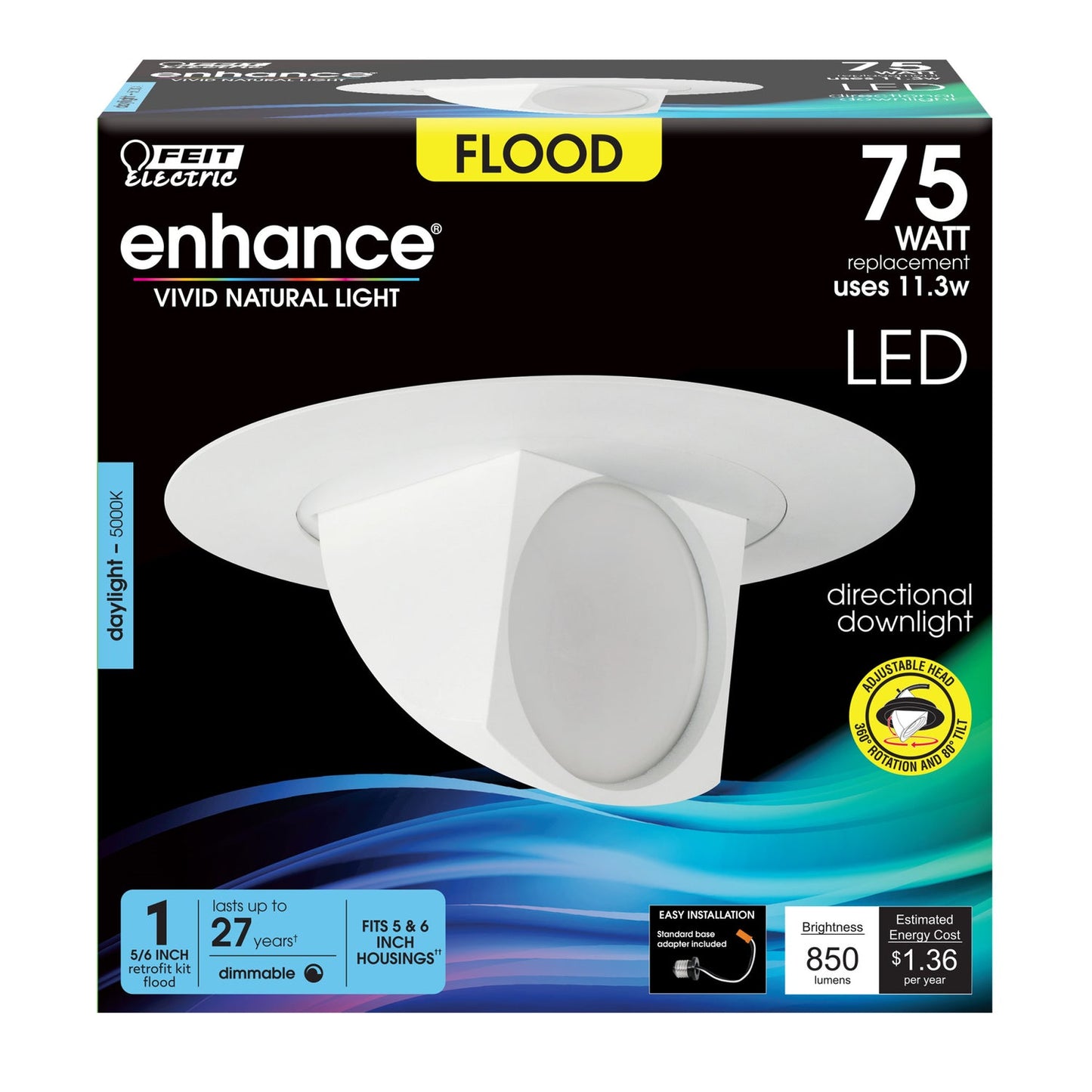 Feit Electric LEDR56SCP/950CA 5/6 in. 11.3W (75W Replacement) Daylight (5000K) Adjustable Head LED Recessed Downlight