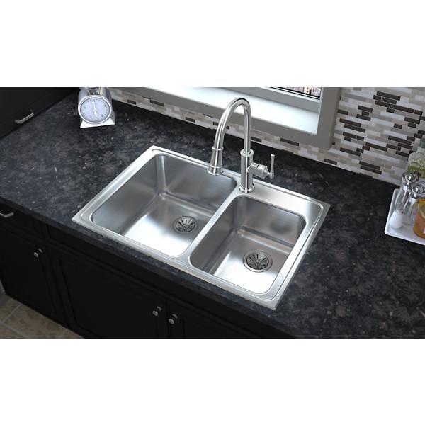 Elkay LFGR3322 Lustertone® Classic Stainless Steel 33" x 22" x 10" 60/40 Double Bowl Drop-in Sink