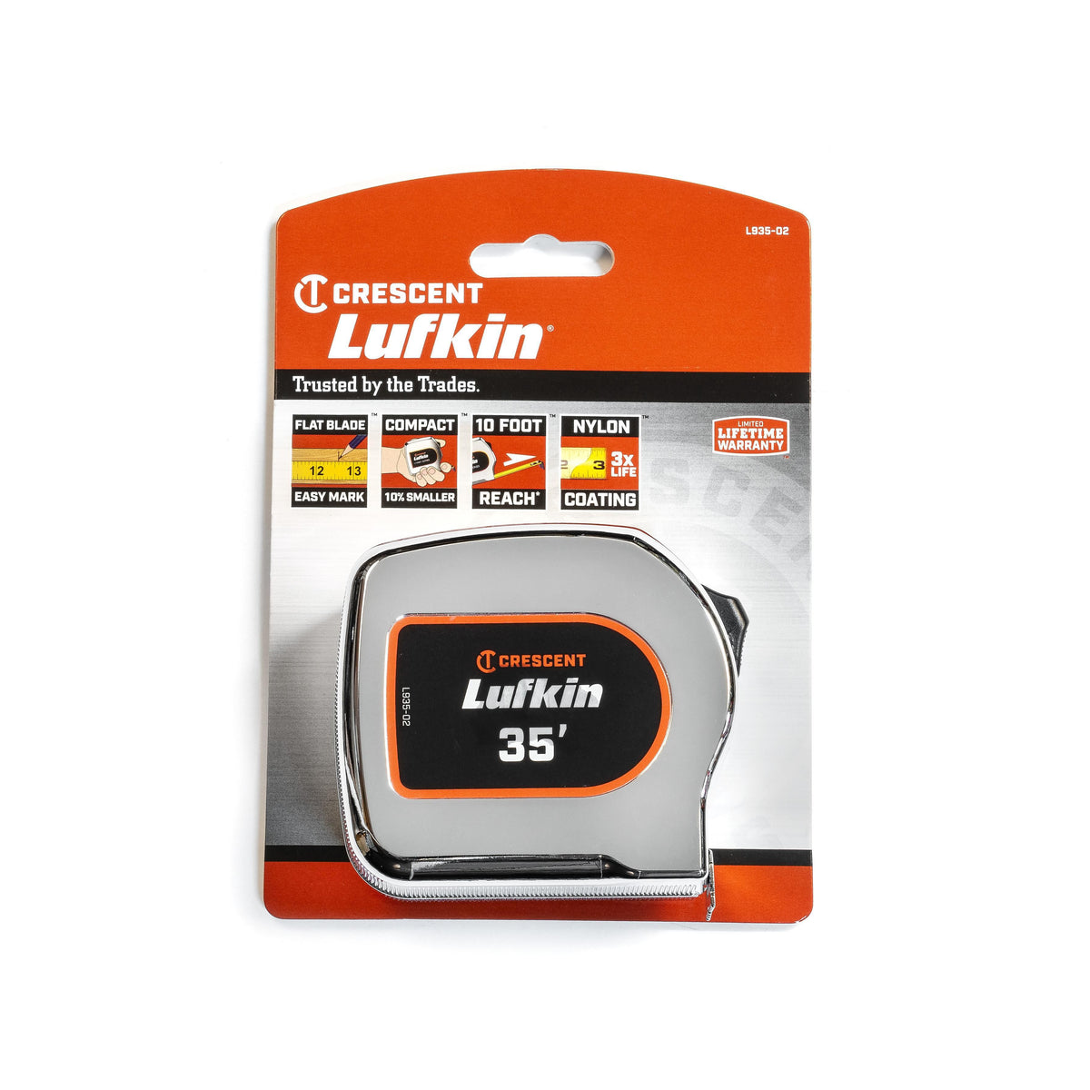 Lufkin L935-02 1-1/8" x 35' Chrome Case Yellow Clad Tape Measure