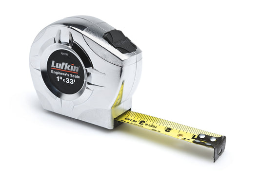 Lufkin P2133DN 1" x 33' P2000 Series Chrome Case Yellow Clad A4 Blade Power Return Tape Measure