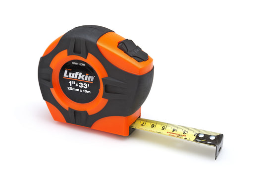 Lufkin PHV1410CMEN 1" x 10m/33' P1000 Series SAE/Metric Yellow Clad A20 Blade Power Return Tape Measure