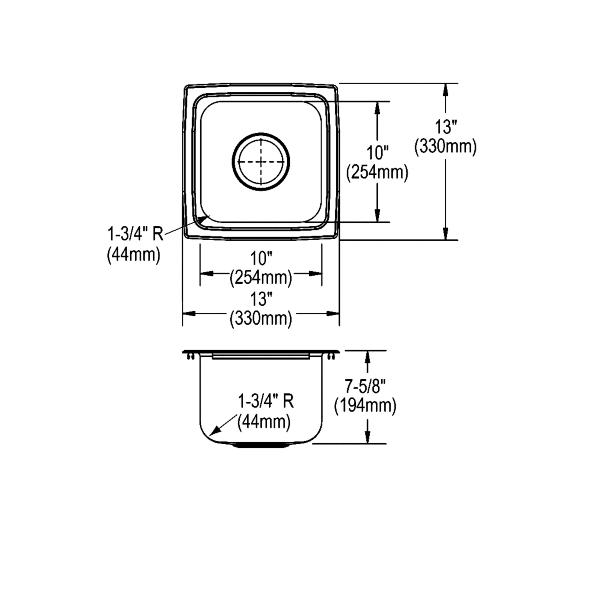 Elkay LFR1313 Lustertone® Classic Stainless Steel 13" x 13" x 7-5/8" Single Bowl Drop-in Sink