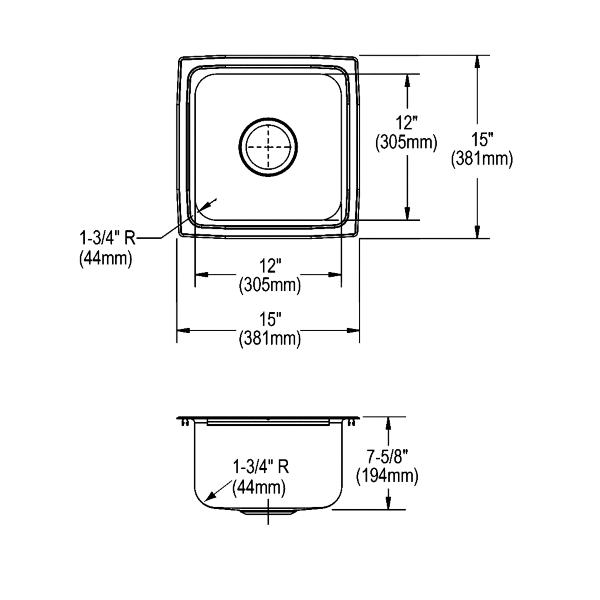 Elkay LFR1515 Lustertone® Classic Stainless Steel 15" x 15" x 7-5/8" Single Bowl Drop-in Bar Sink