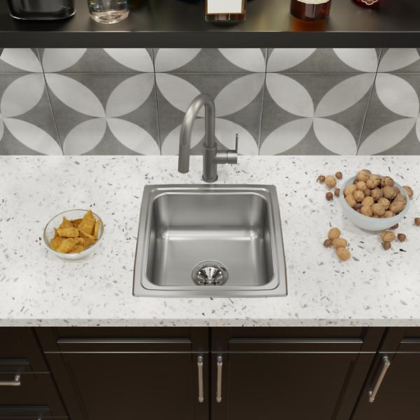 Elkay LFR1717 Lustertone® Classic Stainless Steel 17" x 17-1/2" x 7-5/8" Single Bowl Drop-in Sink