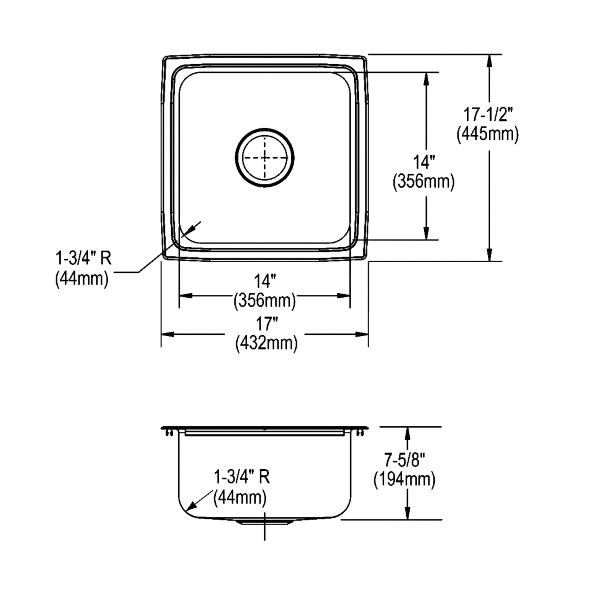 Elkay LFR1717 Lustertone® Classic Stainless Steel 17" x 17-1/2" x 7-5/8" Single Bowl Drop-in Sink