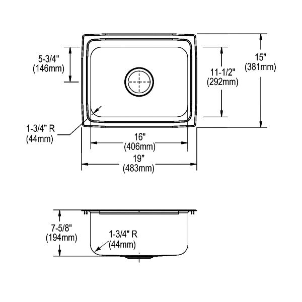 Elkay LFR1915 Lustertone® Classic Stainless Steel 19" x 15" x 7-5/8" Single Bowl Drop-in Sink
