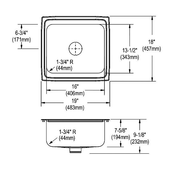 Elkay LFR1918PD Lustertone® Classic Stainless Steel 19" x 18" x 7-5/8" Single Bowl Drop-in Sink with Perfect Drain®