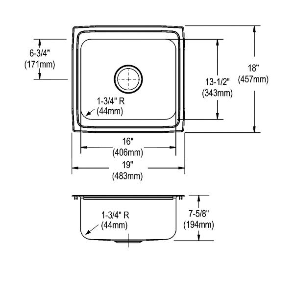 Elkay LFR1918 Lustertone® Classic Stainless Steel 19" x 18" x 7-5/8" Single Bowl Drop-in Sink
