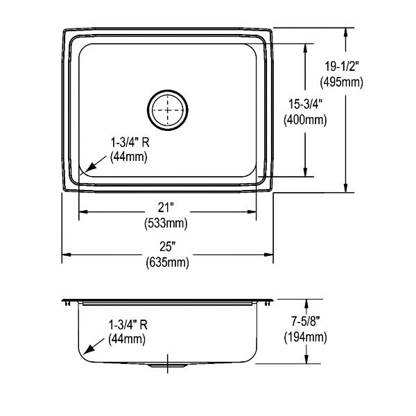 Elkay LFR2519 Lustertone® Classic Stainless Steel 25" x 19-1/2" x 7-5/8" Single Bowl Drop-in Sink