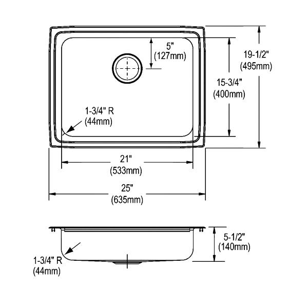 Elkay LFRAD251955 Lustertone® Classic Stainless Steel 25" x 19-1/2" x 5-1/2" Single Bowl Drop-in ADA Sink