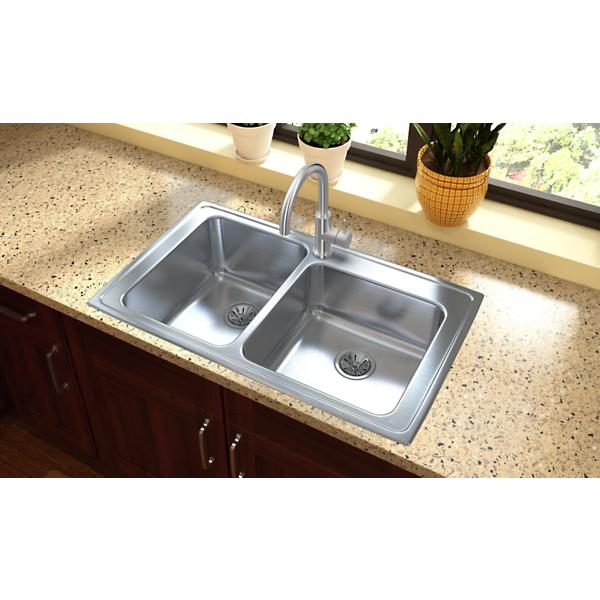 Elkay LGR3722 Lustertone® Classic Stainless Steel 37" x 22" x 10" Offset Double Bowl Drop-in Sink