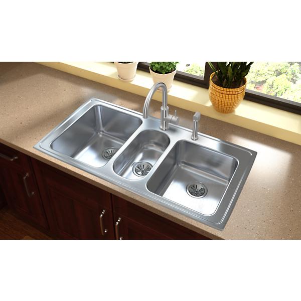 Elkay LGR4322 Lustertone® Classic Stainless Steel 43" x 22" x 10" Triple Bowl Drop-in Sink