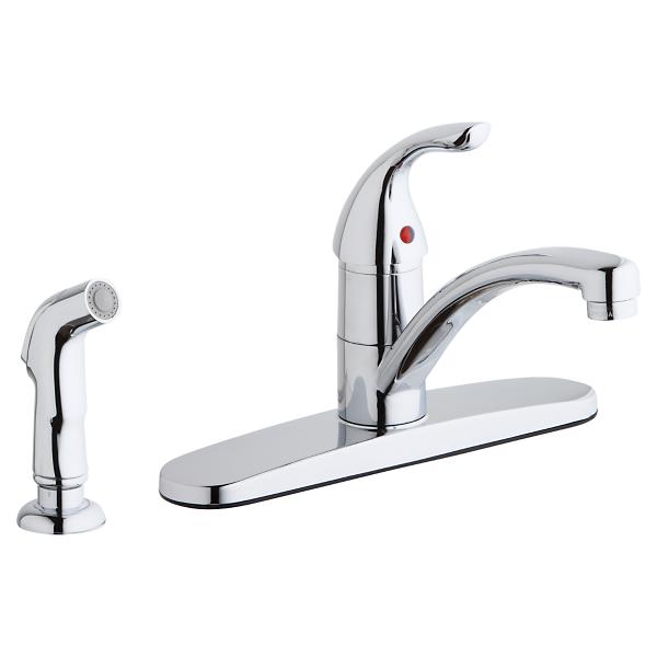 Elkay LK1001CR Everyday Four Hole Deck Mount Kitchen Faucet with Lever Handle and Side Spray and Deck Plate/Escutcheon Chrome