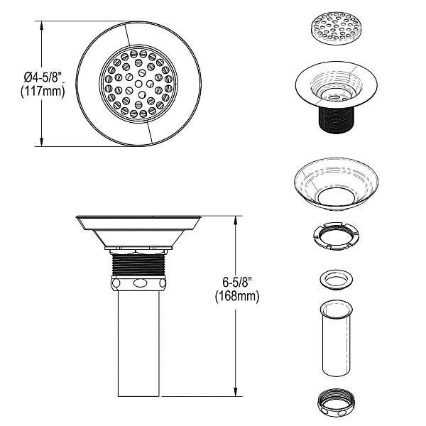 Elkay LK18B 3-1/2" Drain Type 304 Stainless Steel Body Strainer and Tailpiece