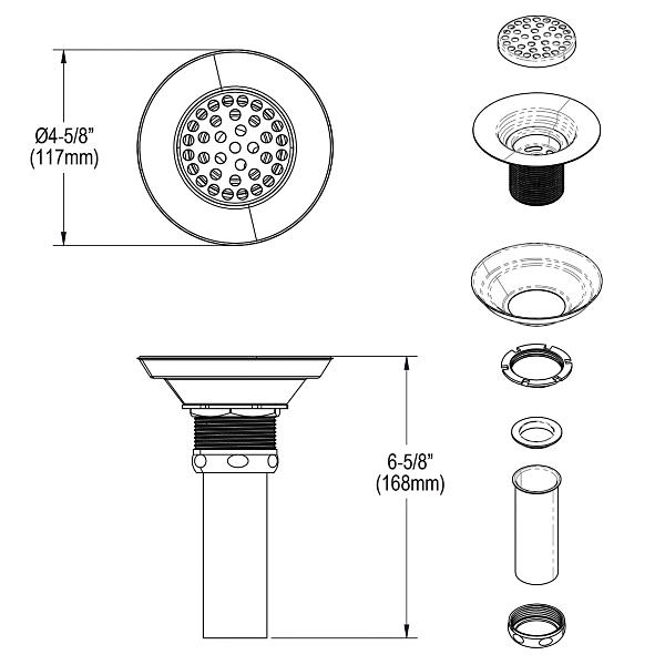 Elkay LK18 3-1/2" Drain Nickel Plated Brass Body Strainer and Tailpiece