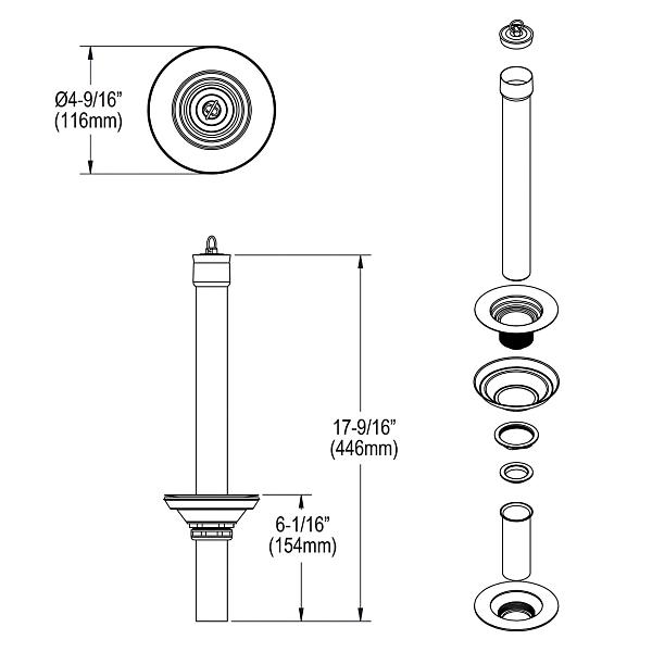 Elkay LK20 3-1/2" Drain with Removable 13" (11-1/2" assembled) Standpipe 13" Rubber Stopper