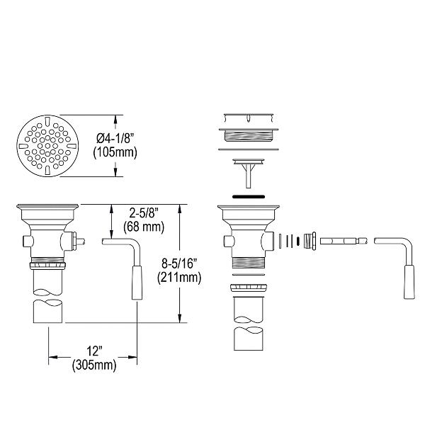 Elkay LK24RT 3-1/2" Drain Fitting Rotary Lever Operated with 1-1/2" OD Tailpiece