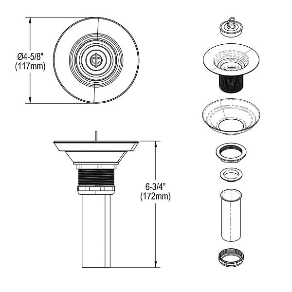 Elkay LK2 3-1/2" Drain with Rubber Stopper