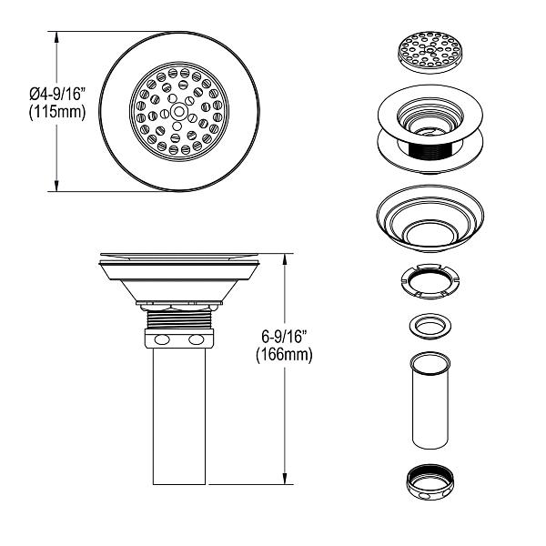 Elkay LK372 3-1/2" Drain Type 316 Stainless Steel Body Strainer and Tailpiece