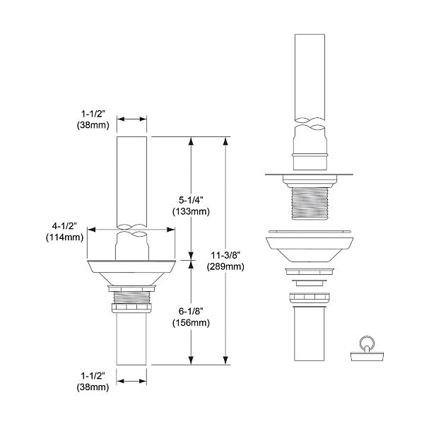 Elkay LK373 3-1/2" Drain with Removable Standpipe 6-5/8" (5-1/4" assembled) with "O" ring rubber stopper