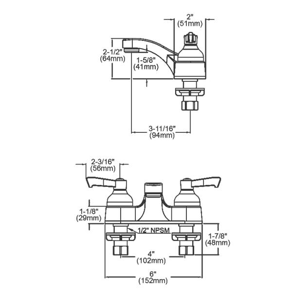 Elkay LK402L2 4" Centerset with Exposed Deck Faucet Integral Spout 2" Lever Handles