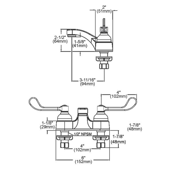 Elkay LK402T4 4" Centerset with Exposed Deck Faucet Integral Spout 4" Wristblade Handles